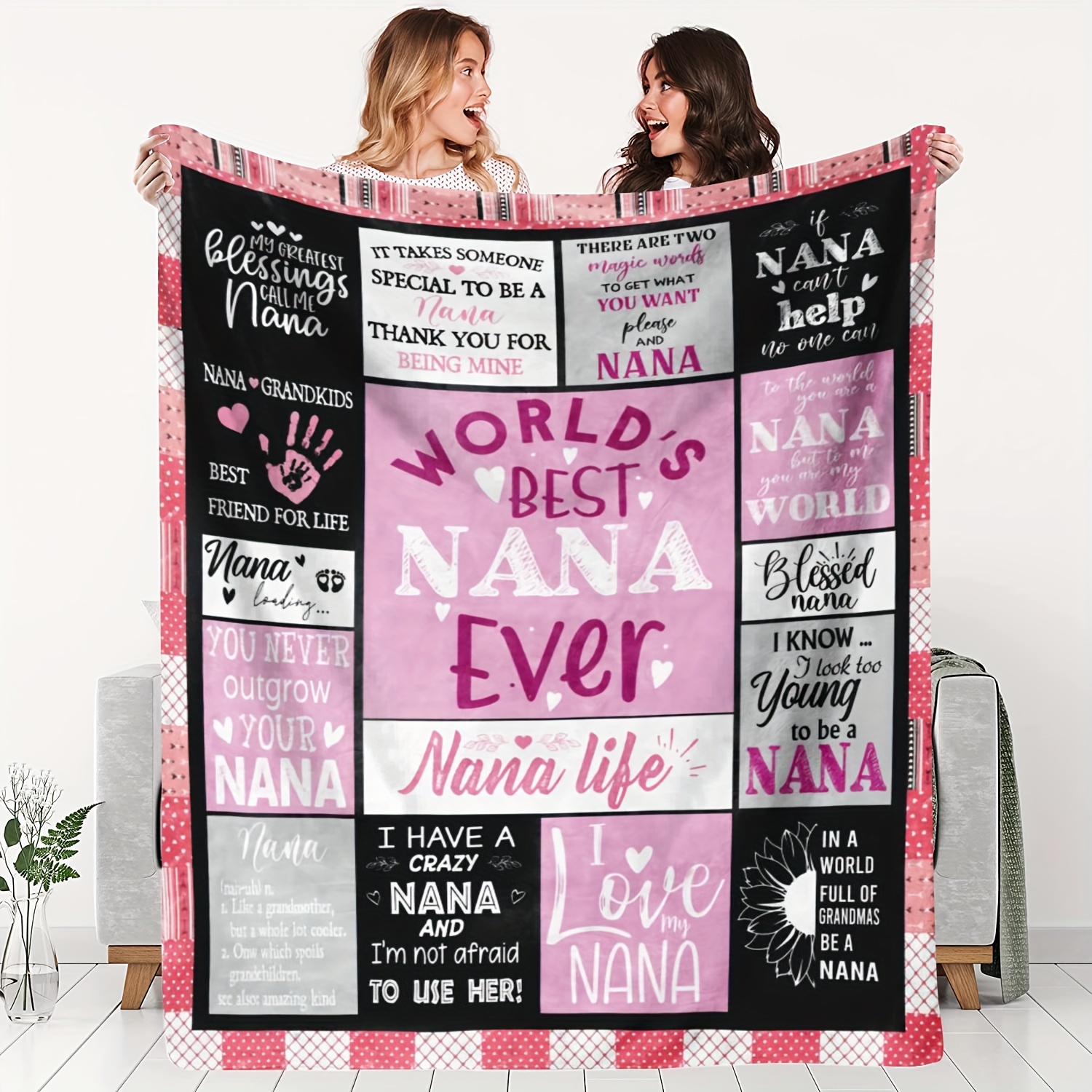 

1pc Print Gift Blanket For Grandma, Nana Birthday Flannel Blanket, Soft Warm Throw Blanket Nap Blanket For Couch Sofa Office Bed Camping Travel, Multi-purpose Gift Blanket For All Season