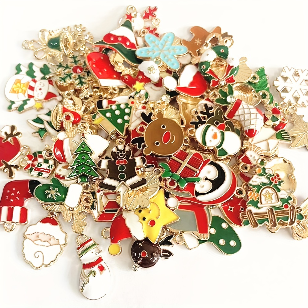 50-200Pcs Mix Random Christmas Drop Oil Alloy Pendant Colorful Enamel Christmas Charms for DIY Necklace Jewelry Accessories Christmas Supplies,Temu