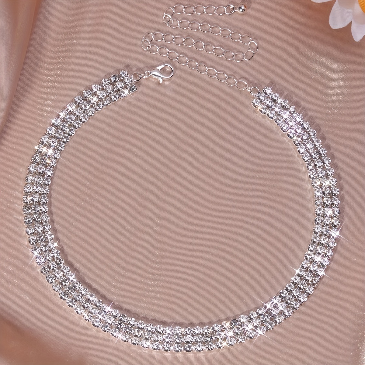 3-Row 12ss Rhinestone Chain - Crystal Stones/Silver Plated