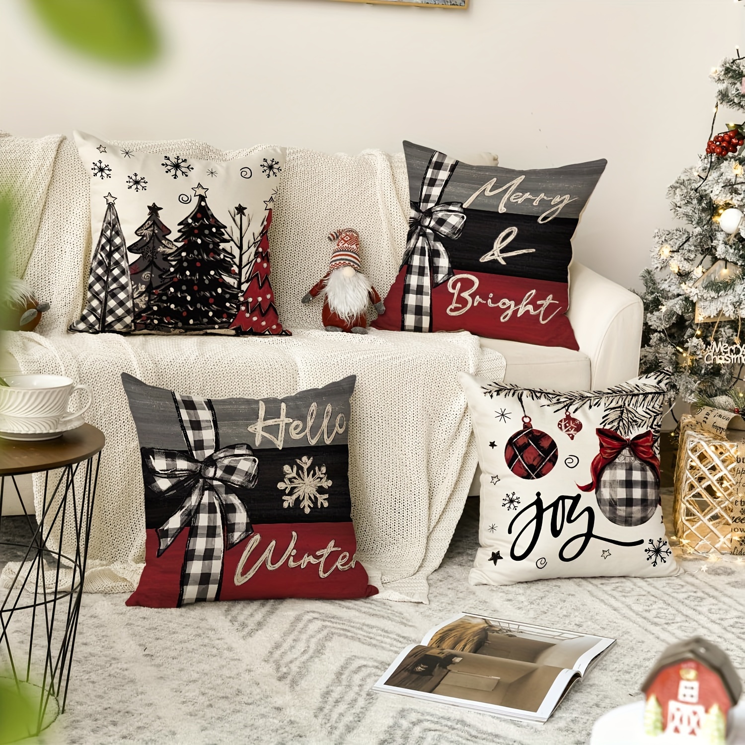 Linen Mixed Woven Christmas Throw Pillowcase Rustic - Temu