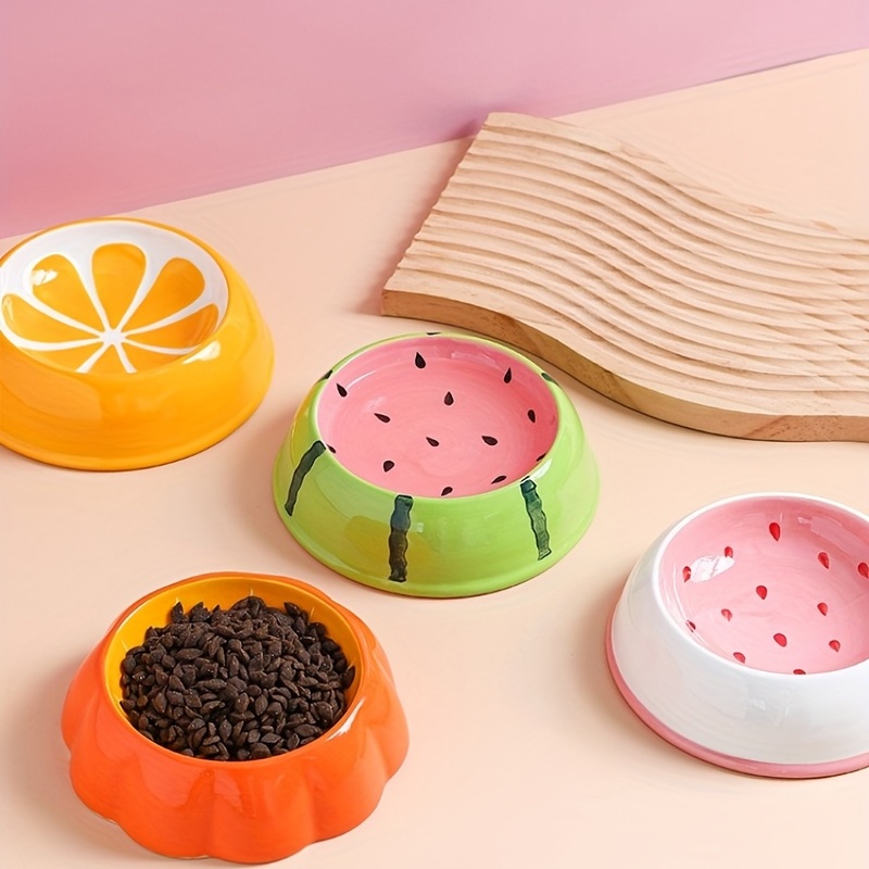 1pc Stylish Fruit-Design Ceramic Cat Bowl - Anti-Tip Pet Food & Water Feeder