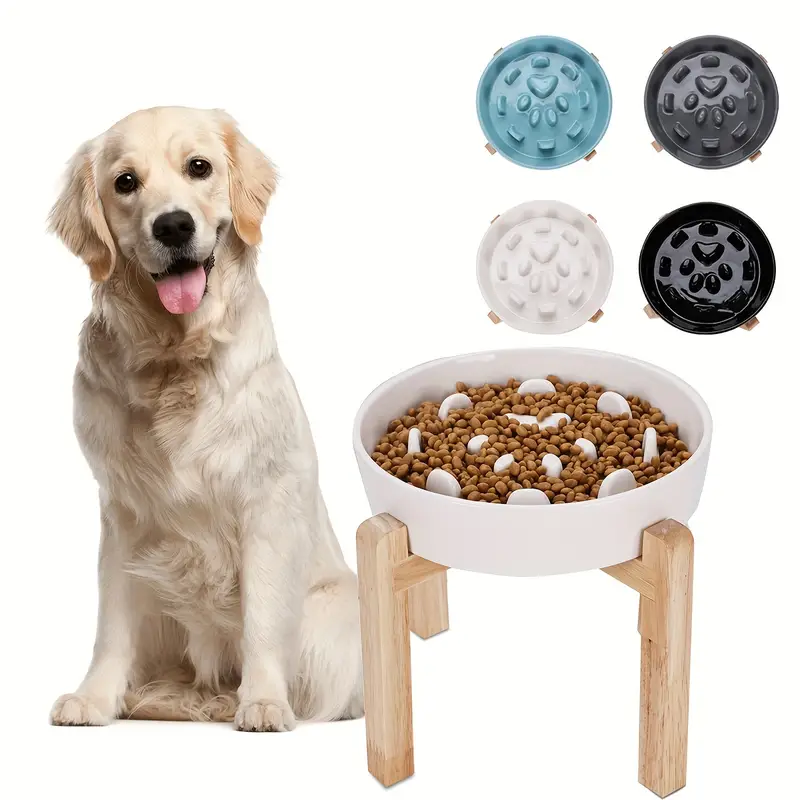 Elevated Slow Feeder Dog Bowl, Dog Puzzle Feeding Bowl With Wooden Stand  For Food And Water, Ceramic Slow Feeding Dog Bowl For Small And Medium Dogs  - Temu United Arab Emirates