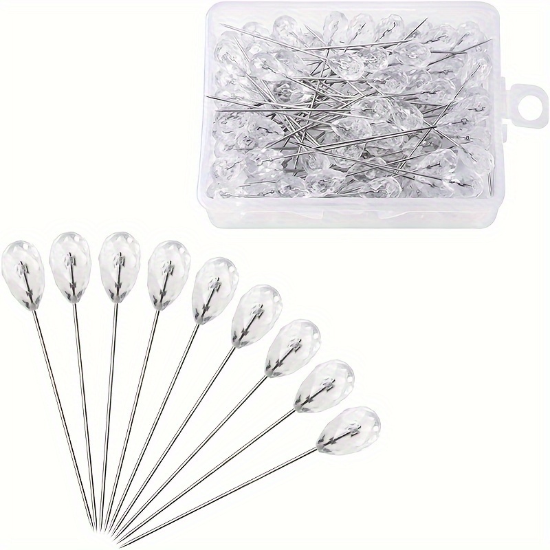 100pcs Bouquet Pins, 2.1 Inches Corsage Pins, Diamond Rhinestones Crystal  Head Pins, Elegant Boutonniere Pin, Straight Floral Pins, Clear Flower Pins