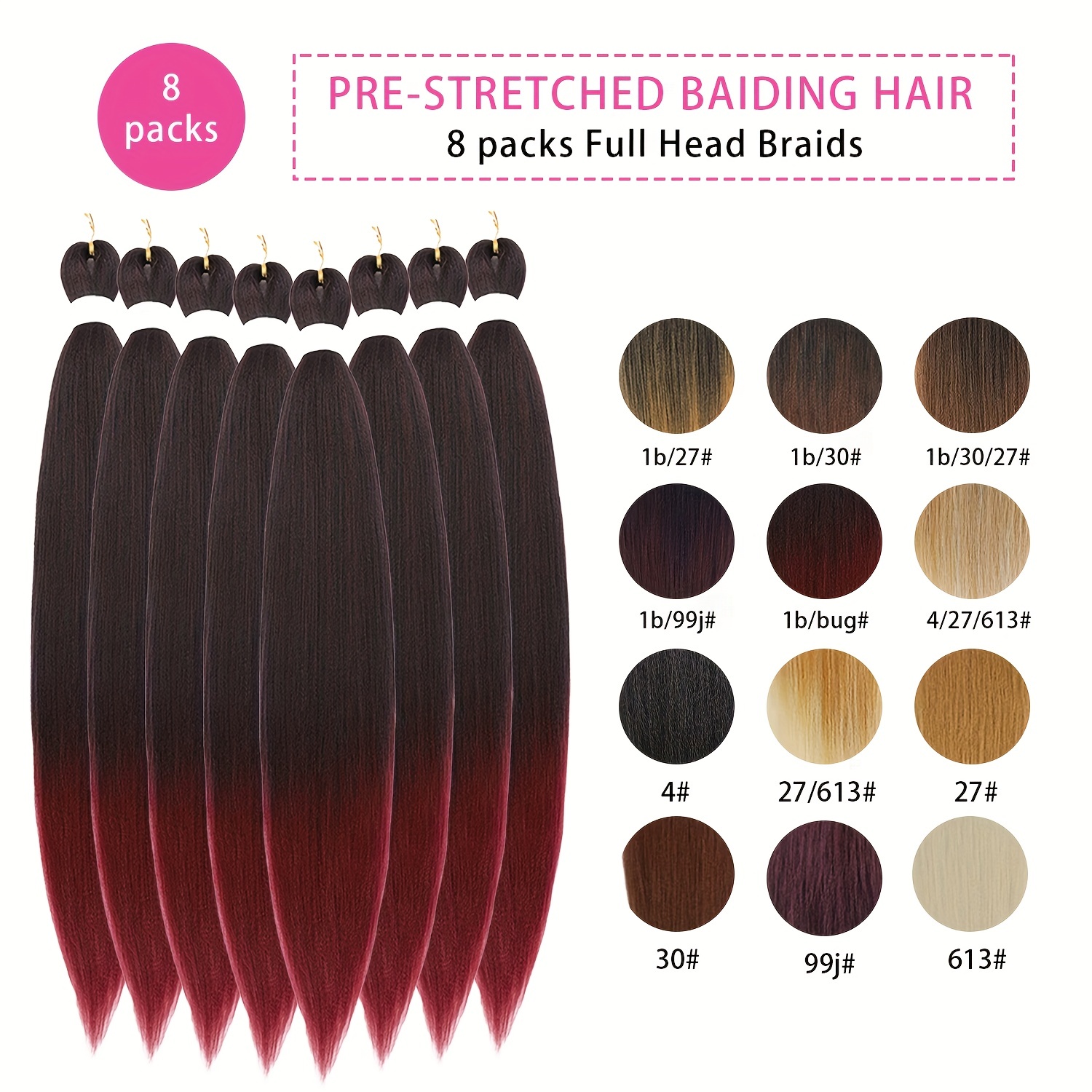 Braiding Hair Pre Stretched Extensions 26 Inch 8 Packs Long Prestretched  Crochet Braids Hair Hot Water Setting(1B/99J)