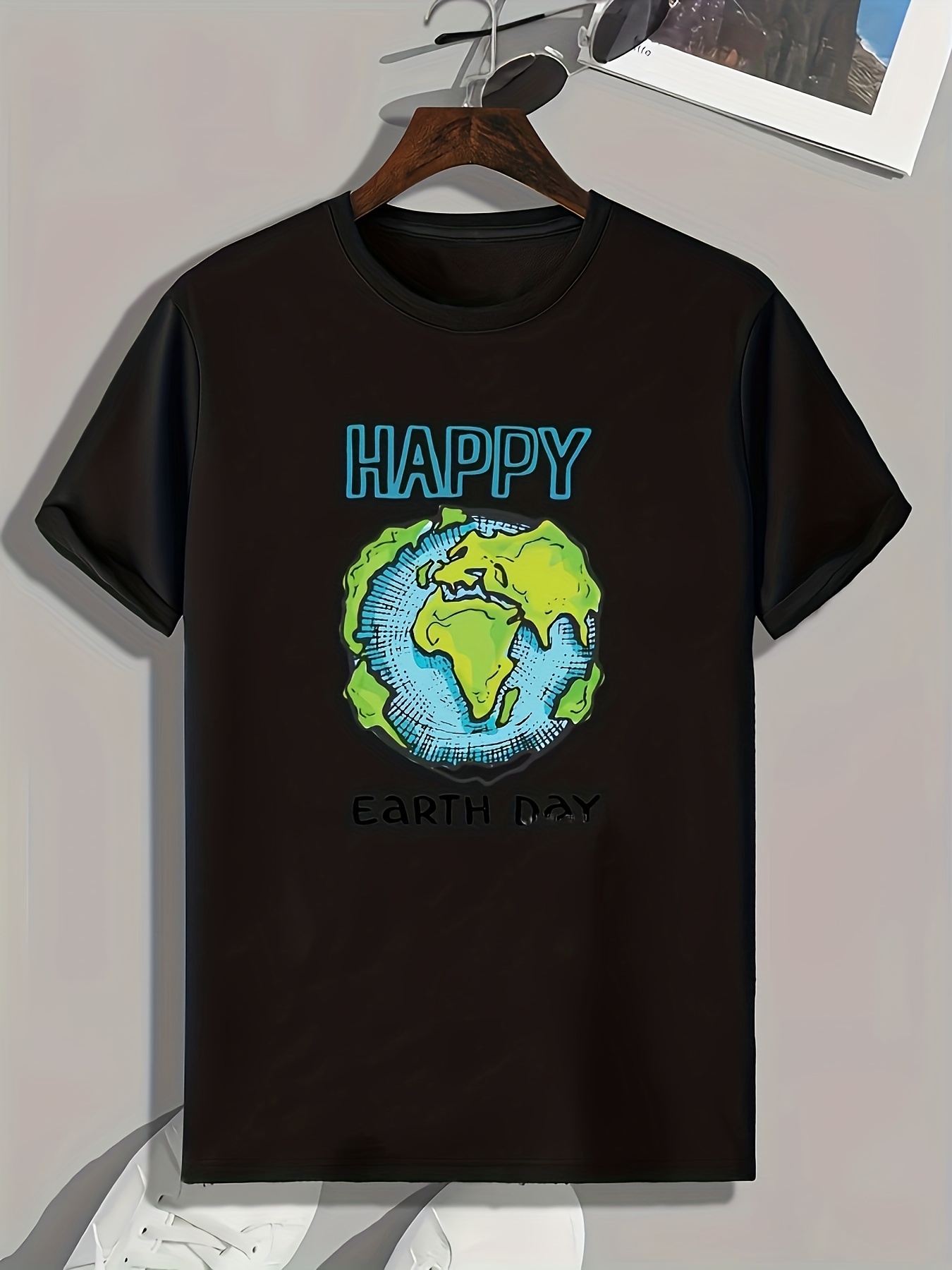 Happy Earth Day Pattern Print Men's Comfy Sports T-shirt, Graphic