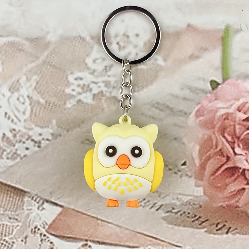 6pcs PVC Owl Keychain Cute Cartoon Animal Bag Key Chain Keyring Ornament  Bag Purse Charm Accessories