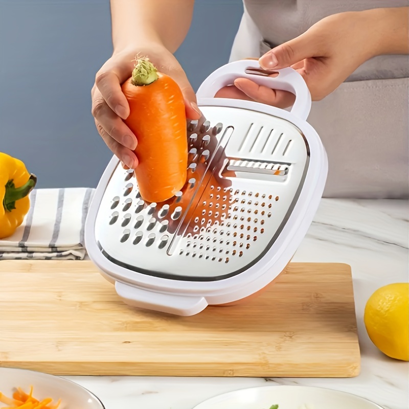 1pc Multi-Purpose Vegetable Cutter with Lid and Drainer Basket - Shred,  Slice, Scrub, and Grate - Kitchen Essential