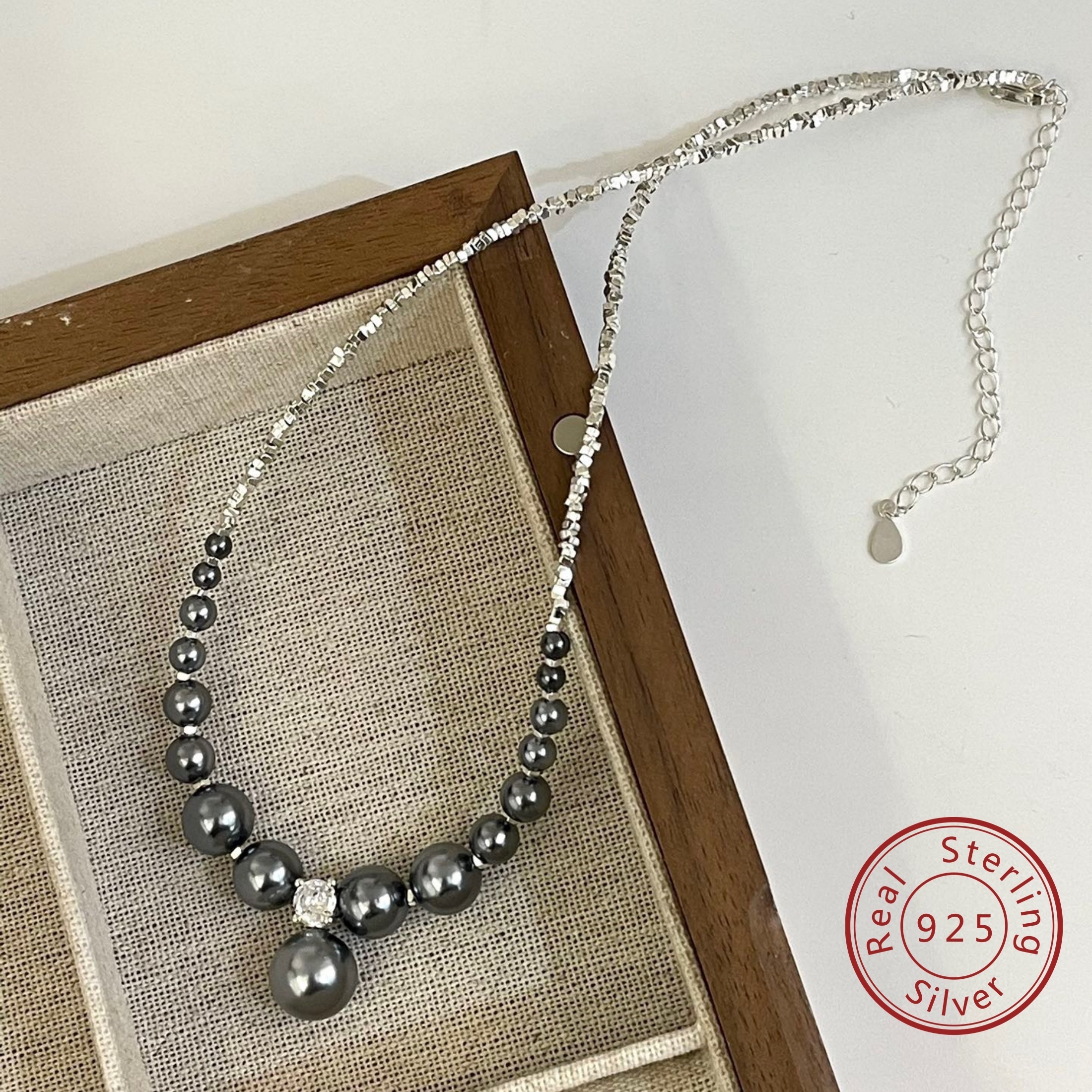 Women's 925 Sterling Silver Zirconia Shell Pearl Necklace