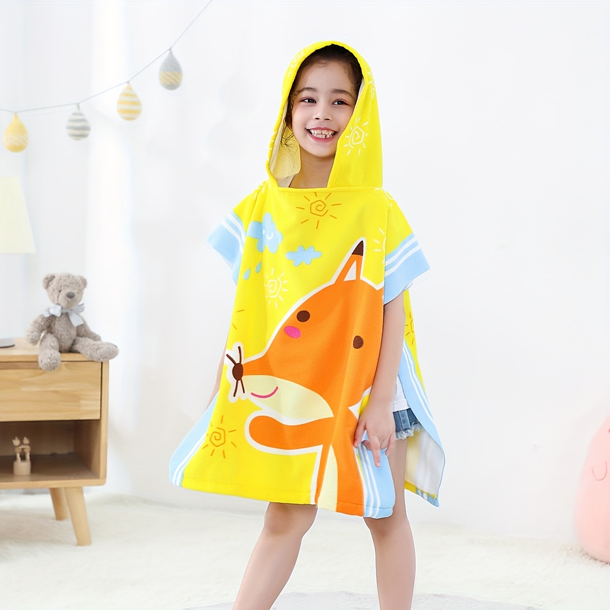 Cute Cartoon Pattern Children's Bath Towel Microfiber Hooded - Temu ...