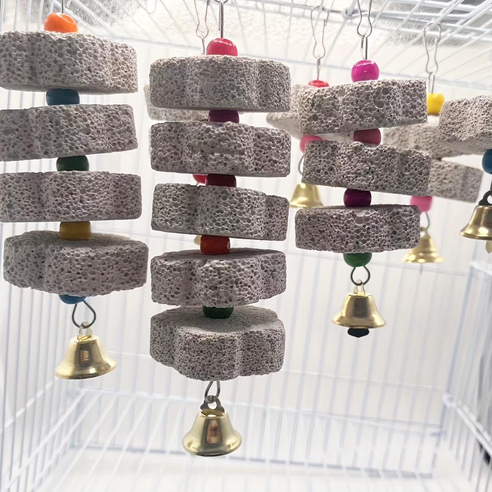 Parrot Chewing Toy - Bird Beak Grinding Stone with Bell And Calcium Supplement Mineral Food String. Bird Toys, Bird Cage Additions, Suitable for a Variety of Small Animal Toys
