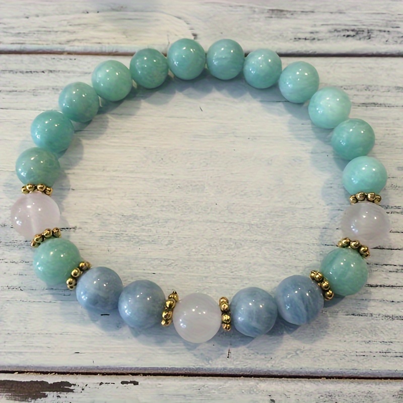 

Amazonite Aquamarine Rose Quartz Bracelet Love Energy, Love Yourself, Courage, Stone Jewelry Gift