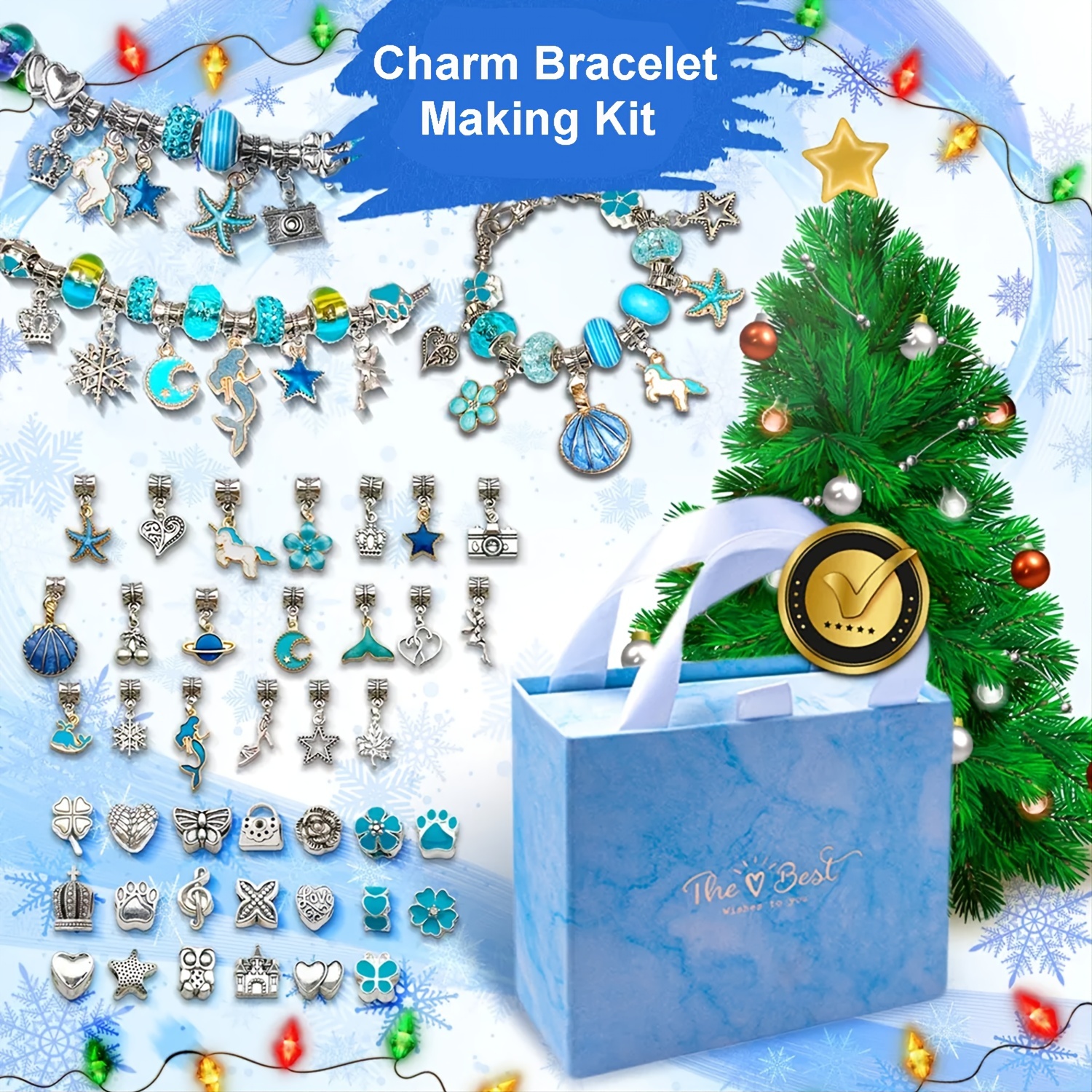 Christmas Beaded Bracelet Charm Bracelet Making Kit for Adults Holiday