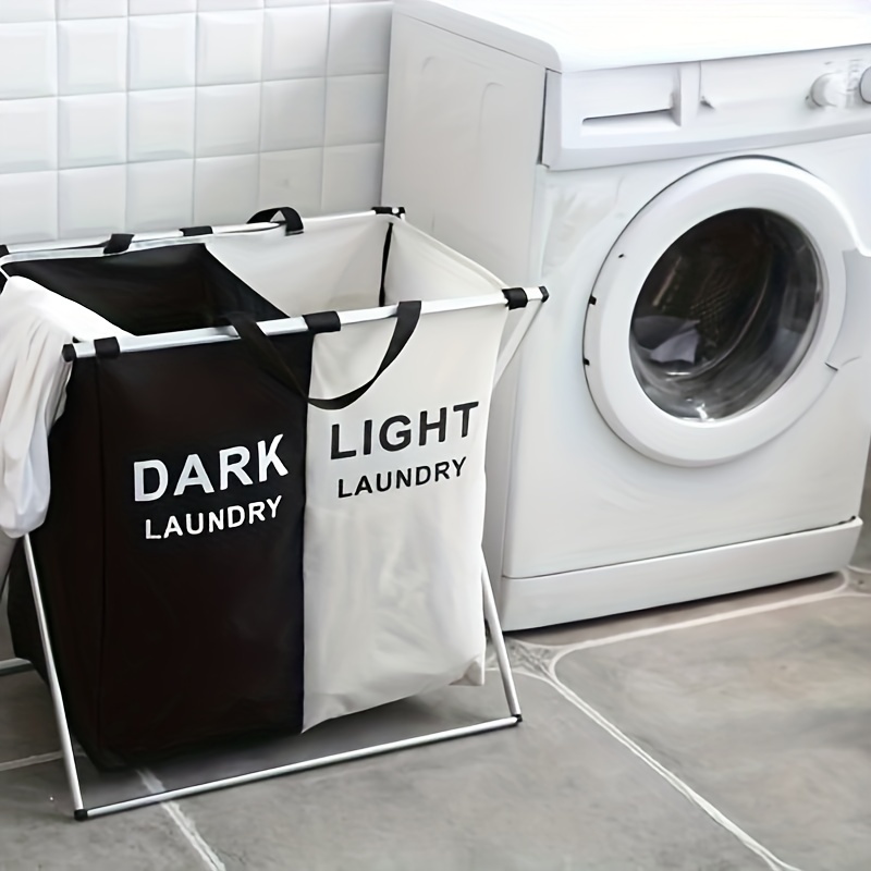 Cesta de lavandería de 2 secciones, cesta de ropa sucia, clasificador de  ropa plegable, cestas de tela con bolsillo lateral (negro y blanco)