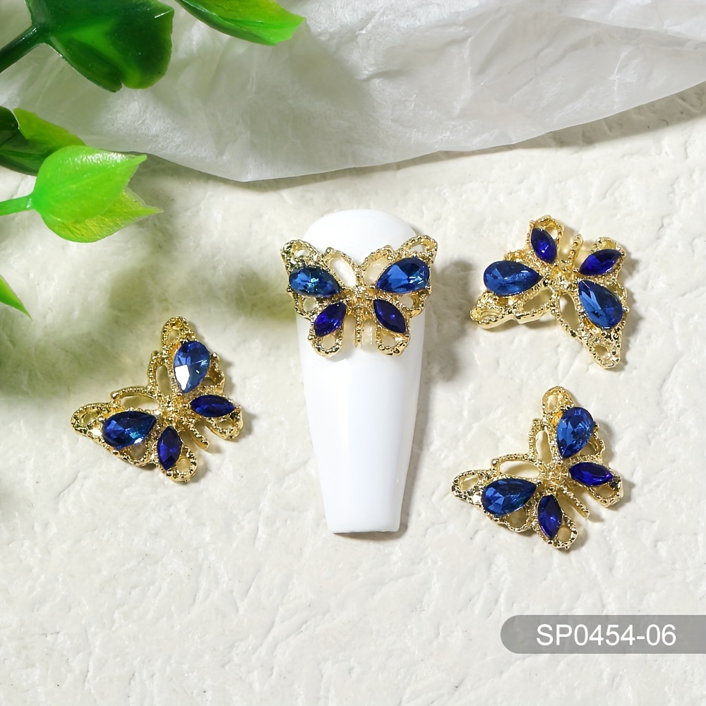 10pcs Butterfly Nail Art Charms with Crystal Zircons 3D Alloy Nail Accessory
