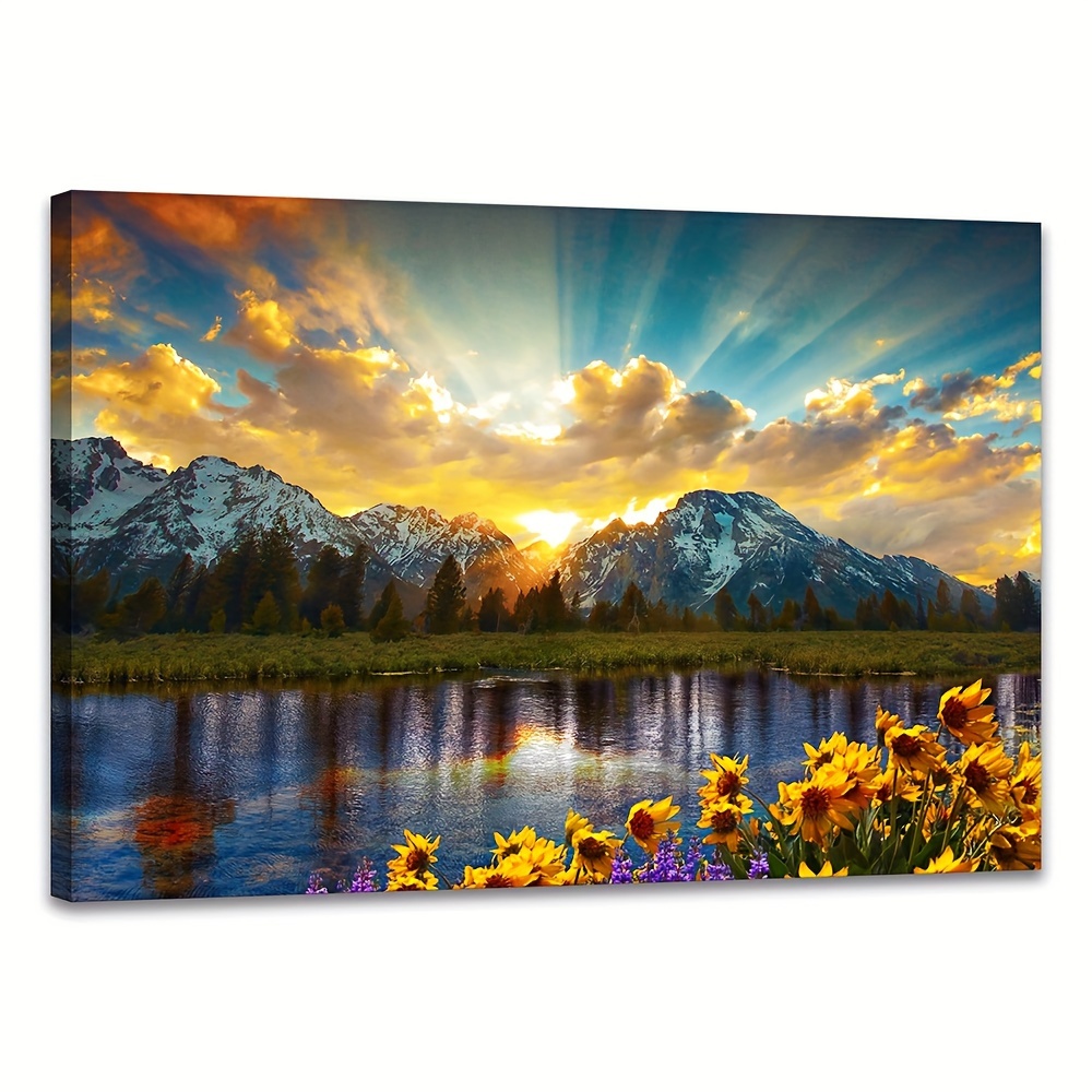 

1pc Vibrant Sunflower Canvas - Mesmerizing Sunset At National Park - High-quality Decor For Living Room, Bedroom, Office Wooden Frame Ready To Hang- Thickness 1.5inch