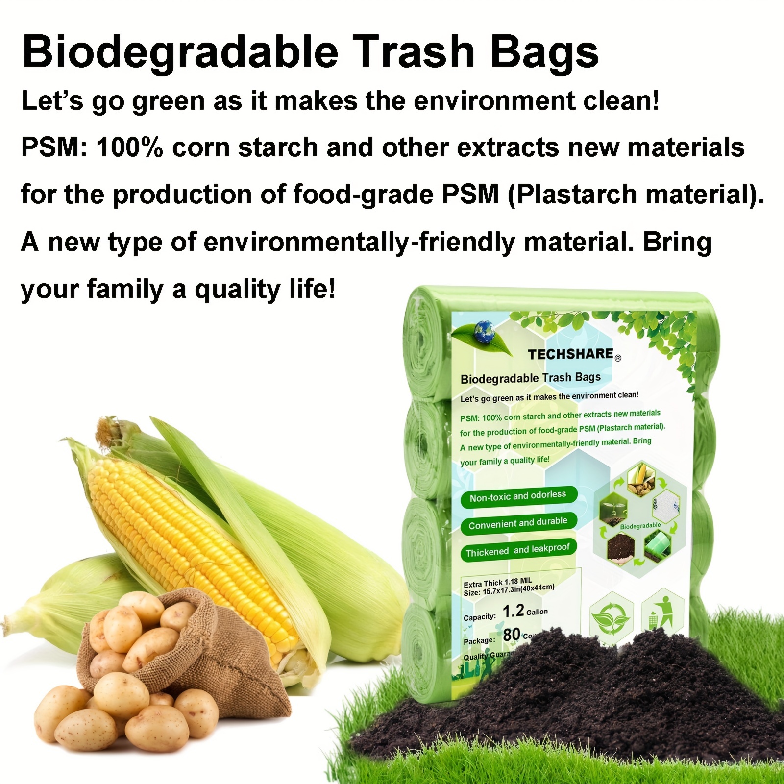Biodegradable Trash Bags, 1.2 Gallon Garbage Bags, For Business