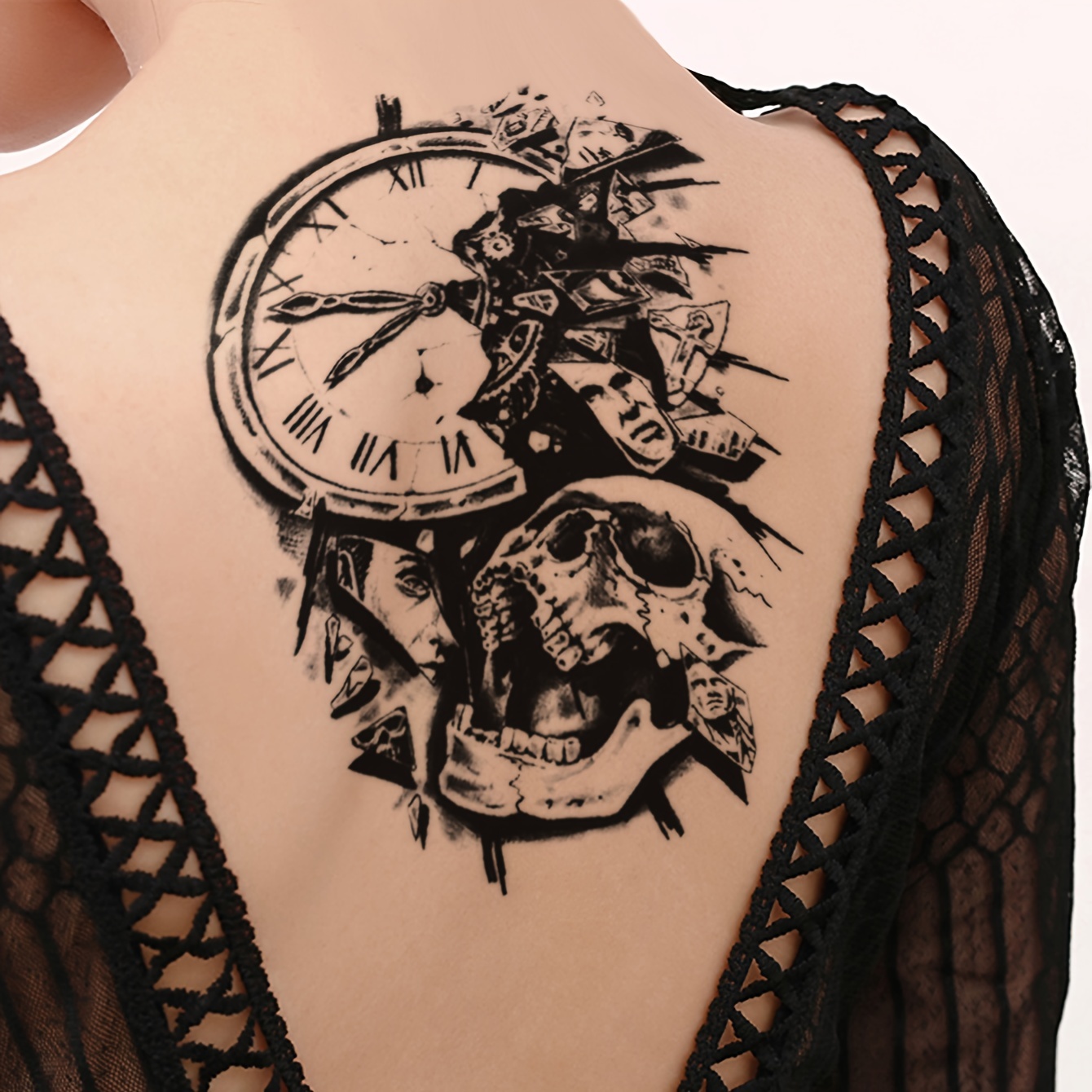 skull clock tattoo