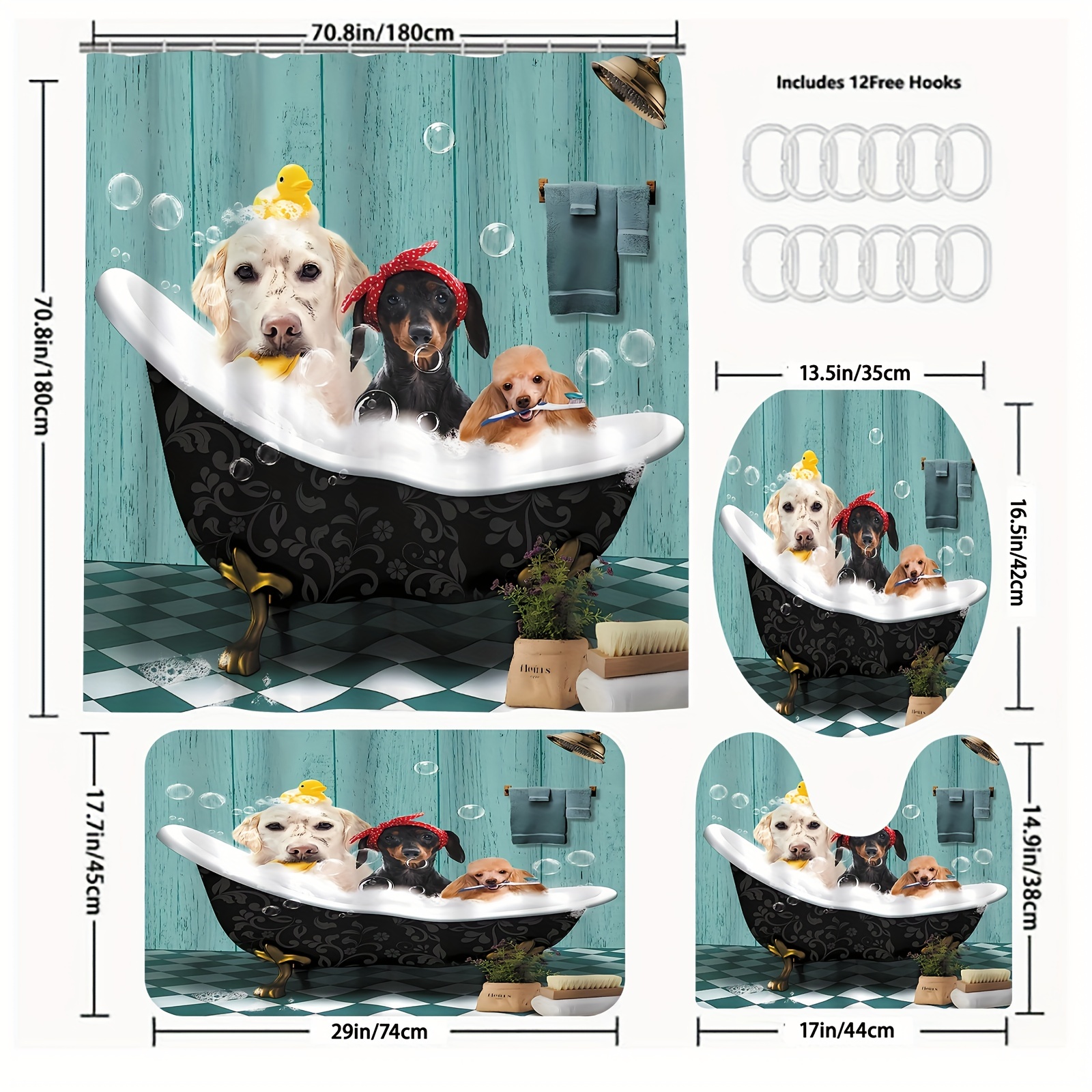 Bathtub Puppy Printed Shower Curtain Set Waterproof Shower - Temu