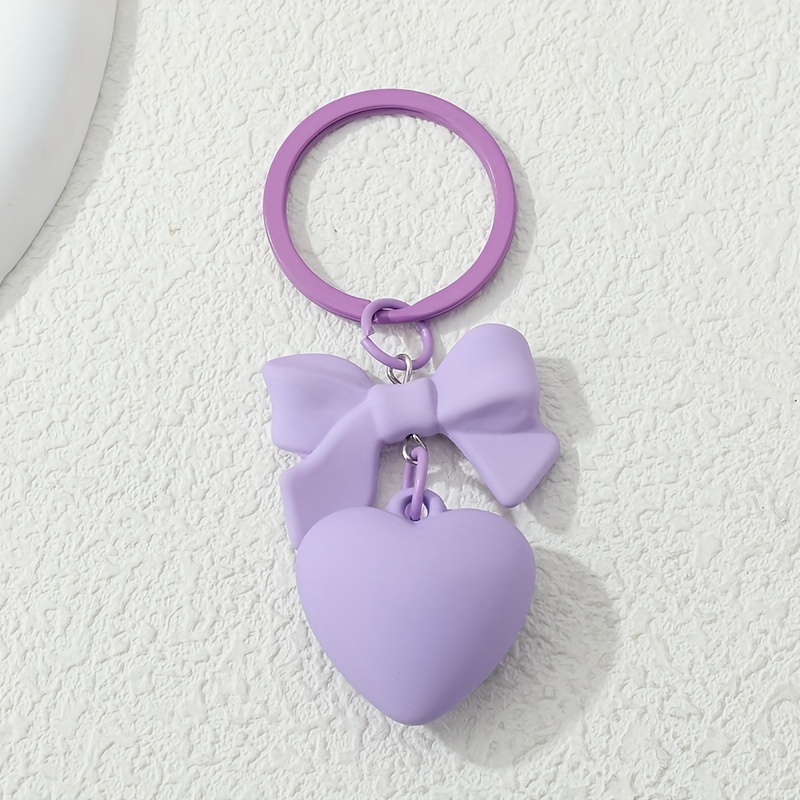 Y2k Bow Heart Keychain Cute Cool Matte Color Key Ring Purse - Temu