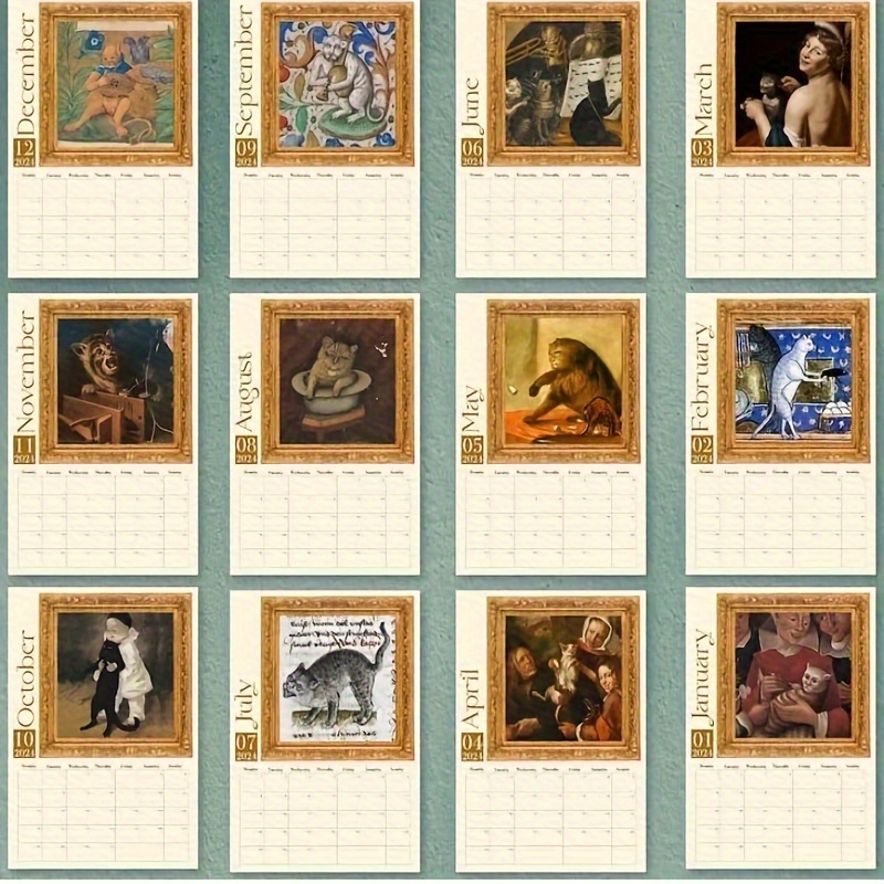 2024 Calendrier Des Chats Médiévaux Bizarres L'art Du Chat - Temu