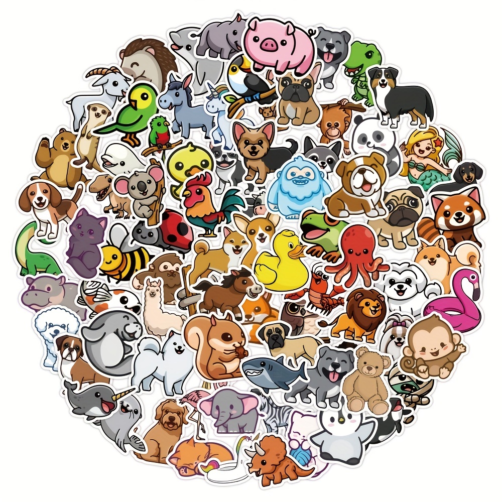 100pcs Cute Animal Stickers, A Variety of Cartoon Animal Waterproof Decals  for Water Bottle,Laptop,Phone,Computer,Skateboard for Kids Teens Girls