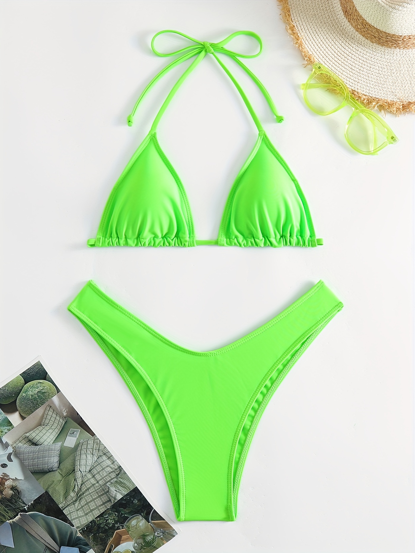 Magenta Neon Green Color Block Criss Cross Bikini Tie Back - Temu