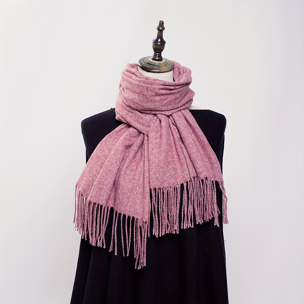 Rising Sun On Red Grey Pashmina Feel With Tassels - Scarf 