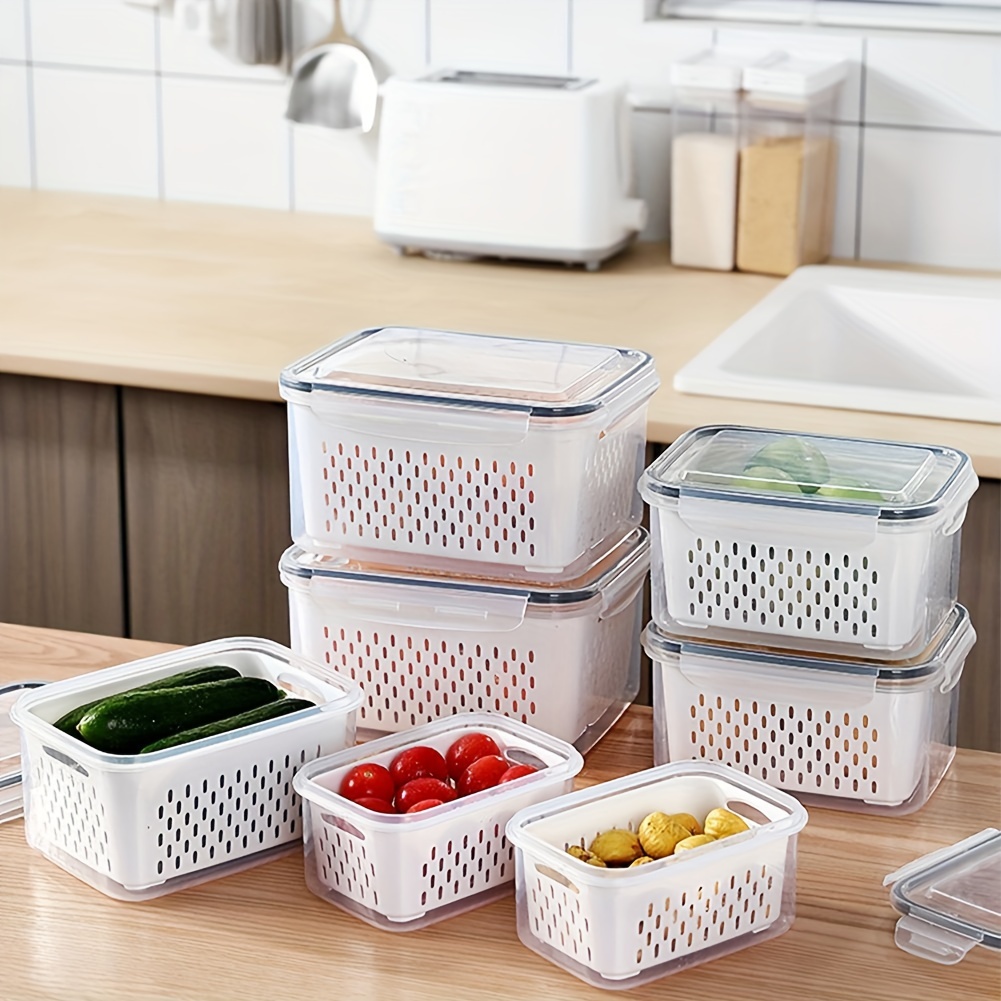 Food Storage Container, Plastic Food Containers with Removable Drain Plate  and Lid, Stackable Portable Freezer Storage Containers - Tray to Keep  Fruits, Vegetables, Meat and More(M Size) 