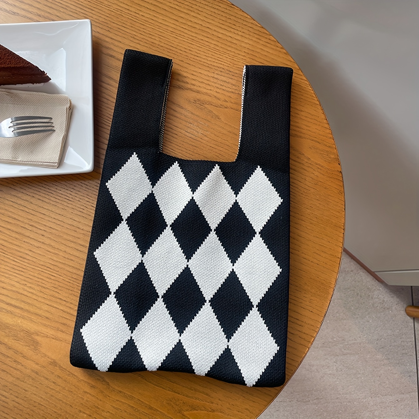 Minimalist Striped Pattern Satchel Bag, Knitted Storage Bag, Women's  Versatile Handbag - Temu