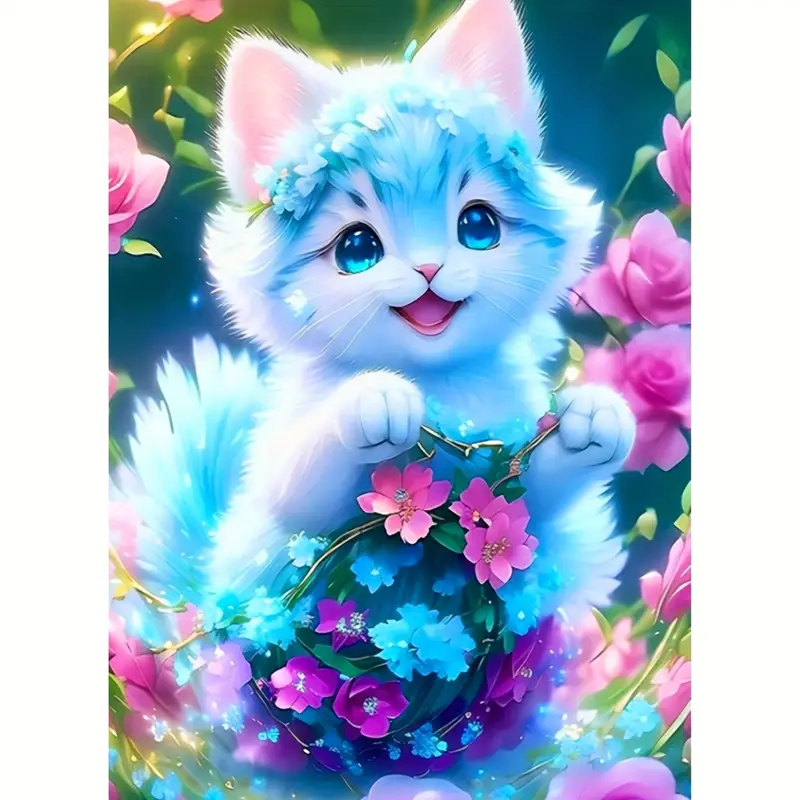 Cute Cat Pattern Diamond Painting Kit Diy 5d Diamond - Temu
