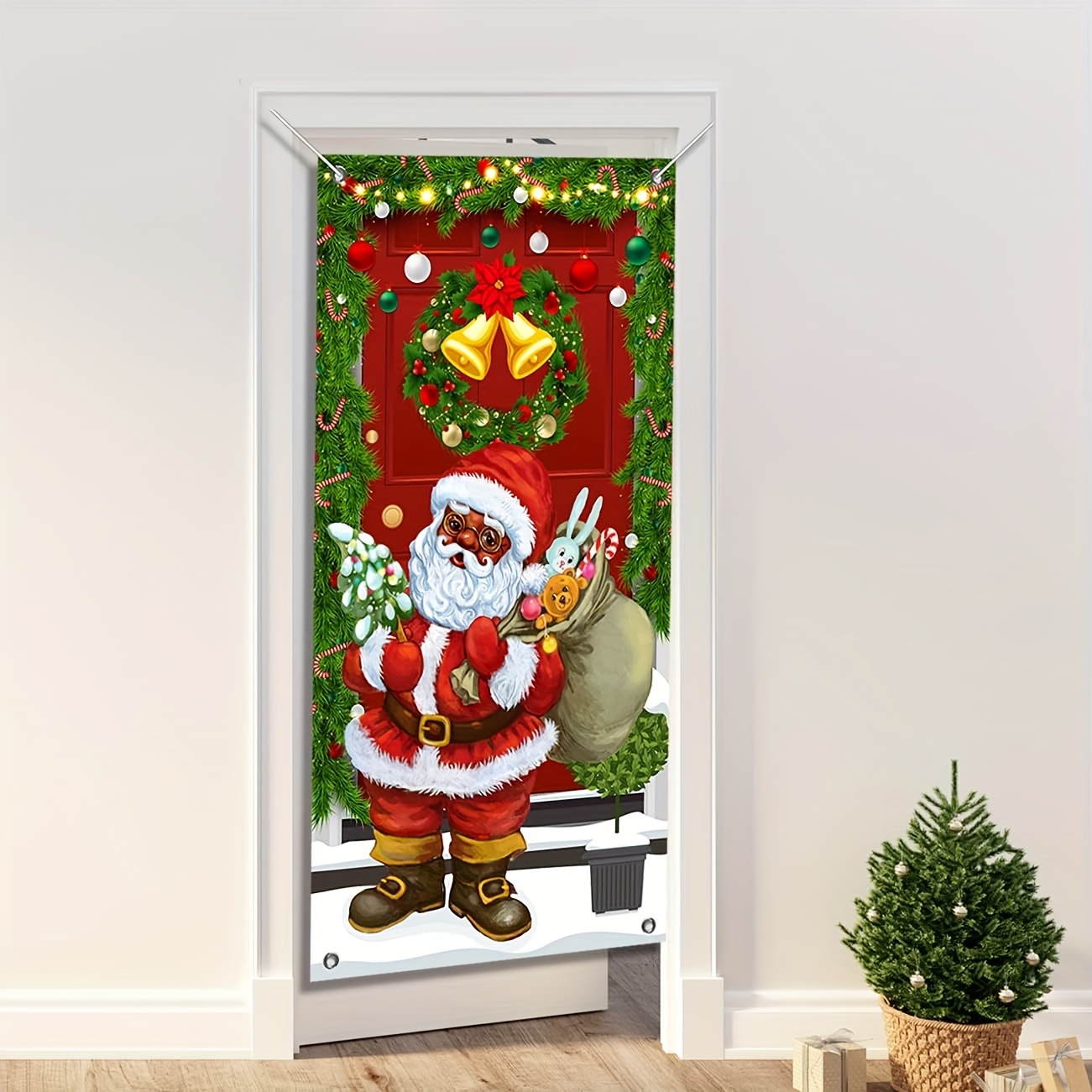  Black Santa Claus Door Cover - Vintage Christmas Decor Banner  for Party Supplies, Tree, and Wall Hanging (35 x 70 Inches) : Electronics