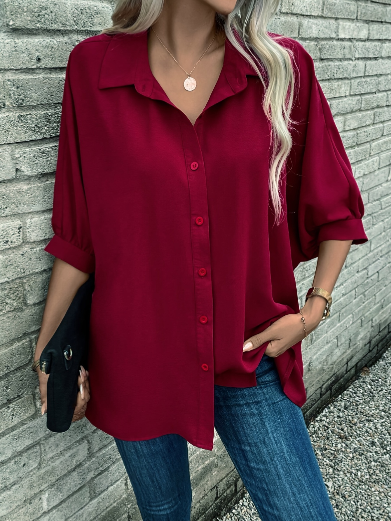 Solid Button Front Shirt - Temu Canada