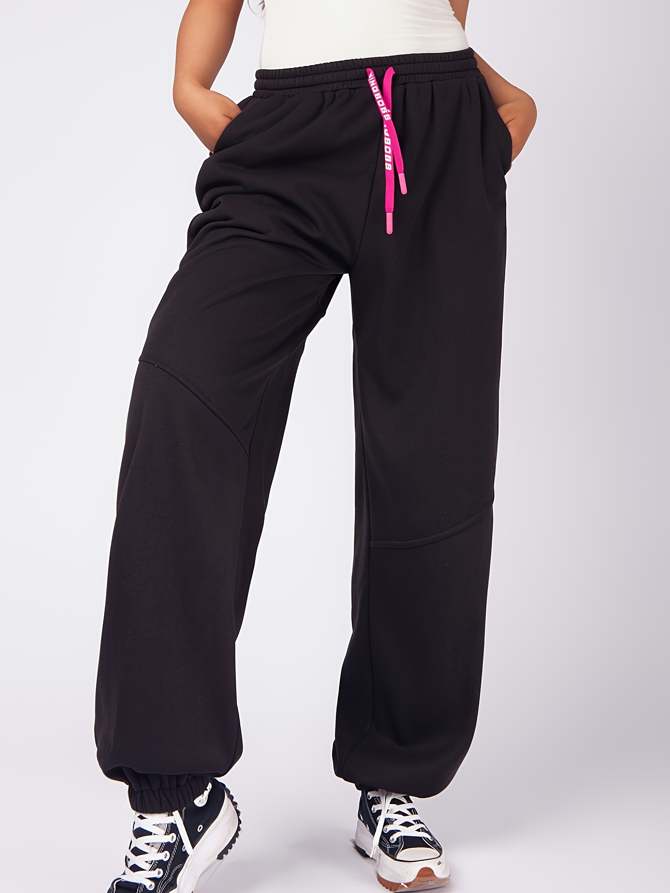 Solid High Waist Pocket Jogger Pants Casual Stretchy Loose - Temu