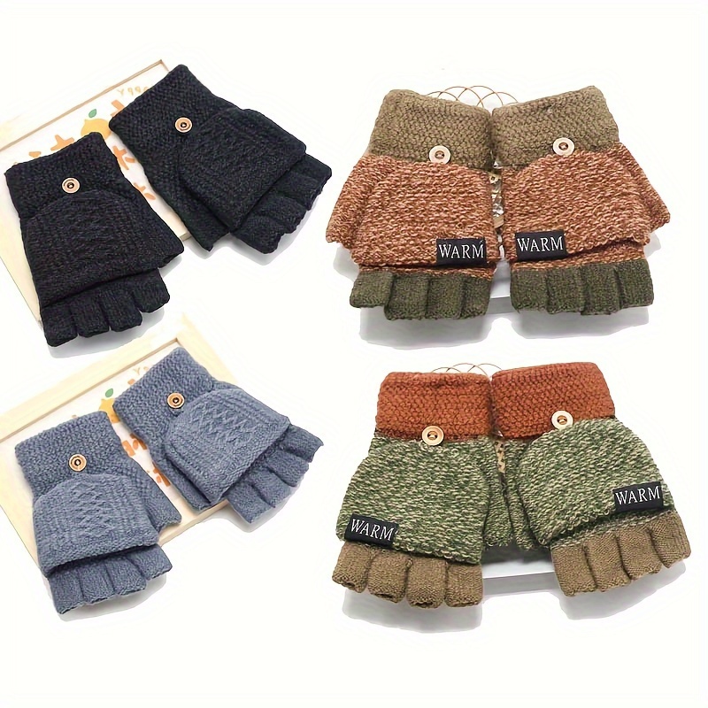 Winter Warm Plain Wool Gloves Men Women Half Finger Gloves Mittens