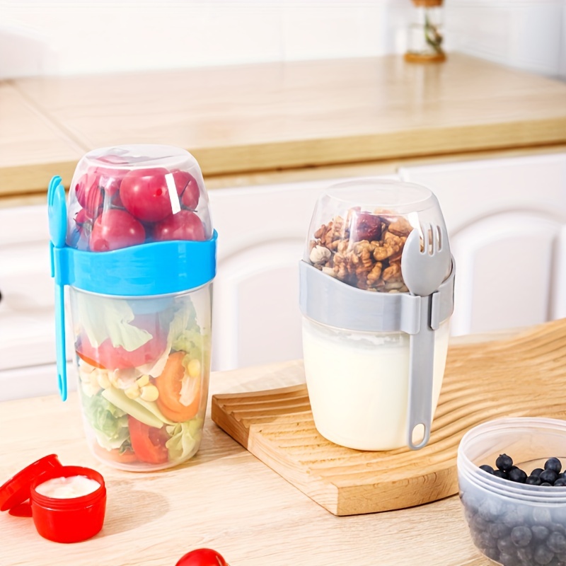 Portable Salad Cup Double Oatmeal Cup Yogurt Nut Fat-reduced Vegetable  Fruit Box Cup With Lid Spoon Breakfast Cup Lunch Box - Temu