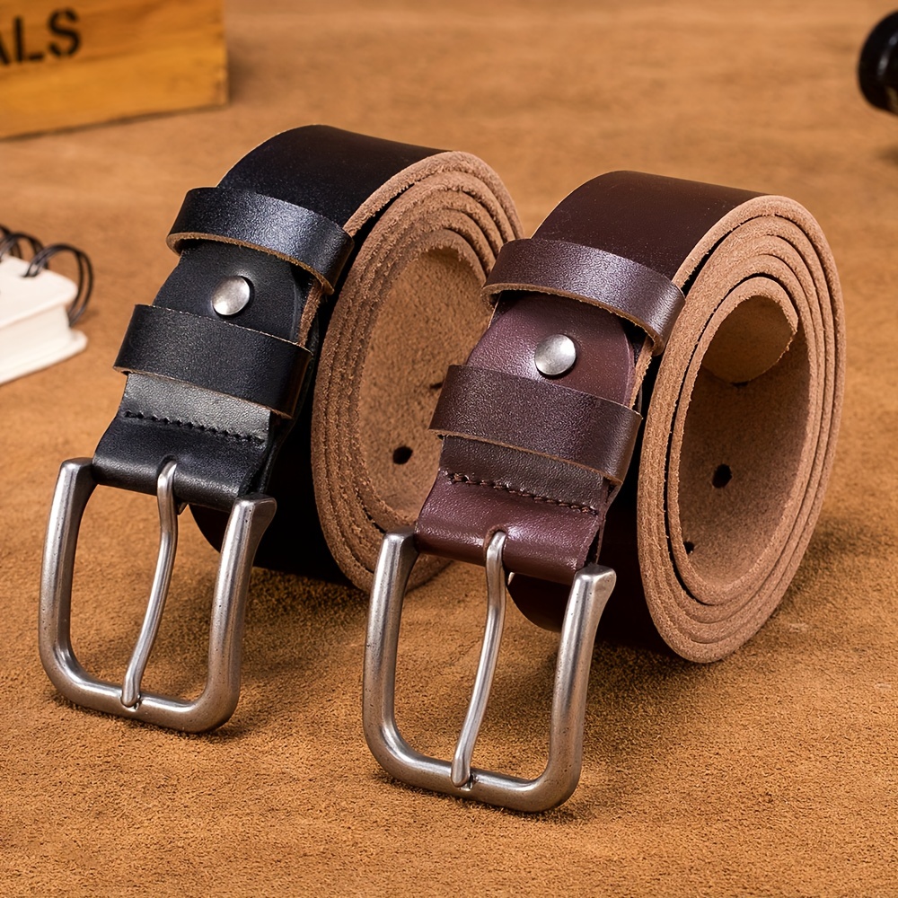 2023 New Leather Belt Casual Men's Toothless Automatic Buckle Leather Belt  Black Buckle Cowhide Belt Men's Pants Belt - Temu