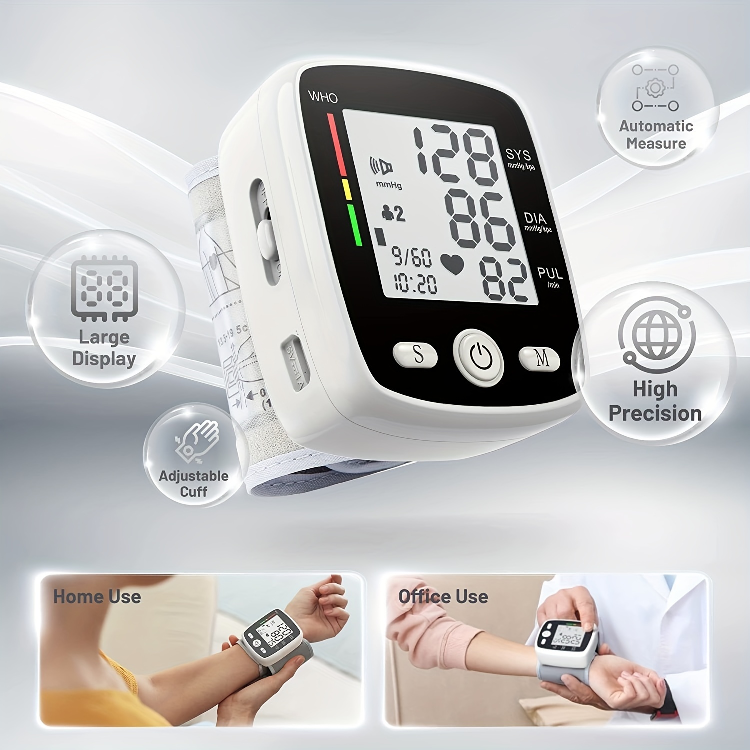 Blood Pressure Monitor Upper Arm, Large Screen Blood Pressure Monitors for  Home Use Adjustable Arm Cuff, Backlight Display & HR Detection, with