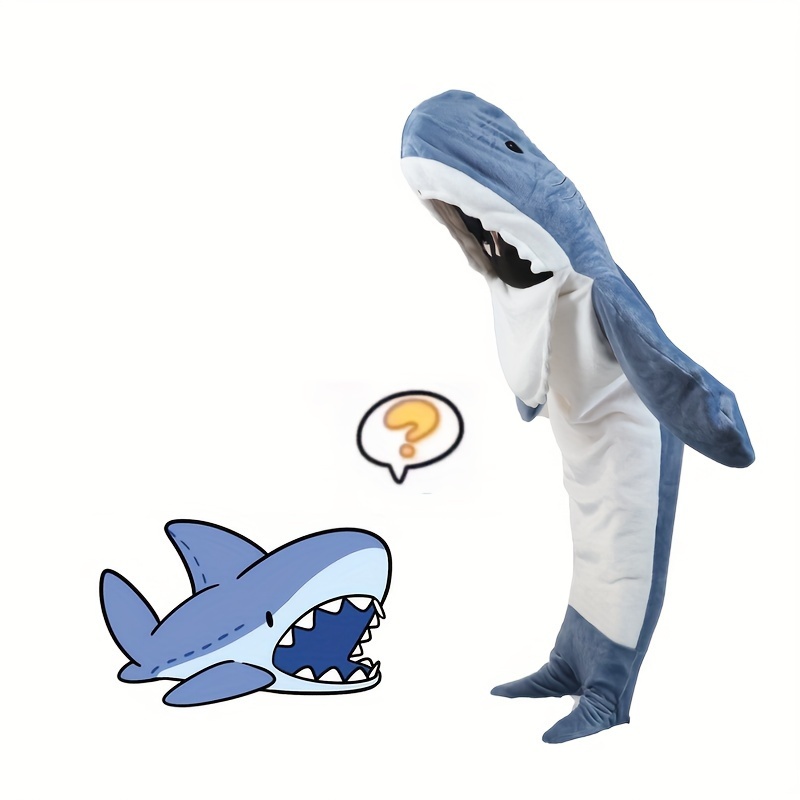  Manta de tiburón con capucha para adultos, manta de tiburón  para adultos o saco de dormir de tiburón, franela súper suave y acogedora,  manta de tiburón, Azul y blanco : Hogar