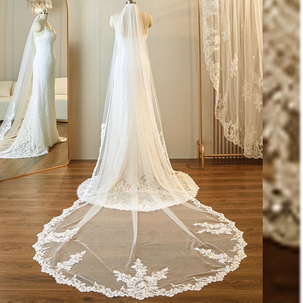 Long Gorgeous Wedding Veil Ivory White Bridal Cathedral - Temu