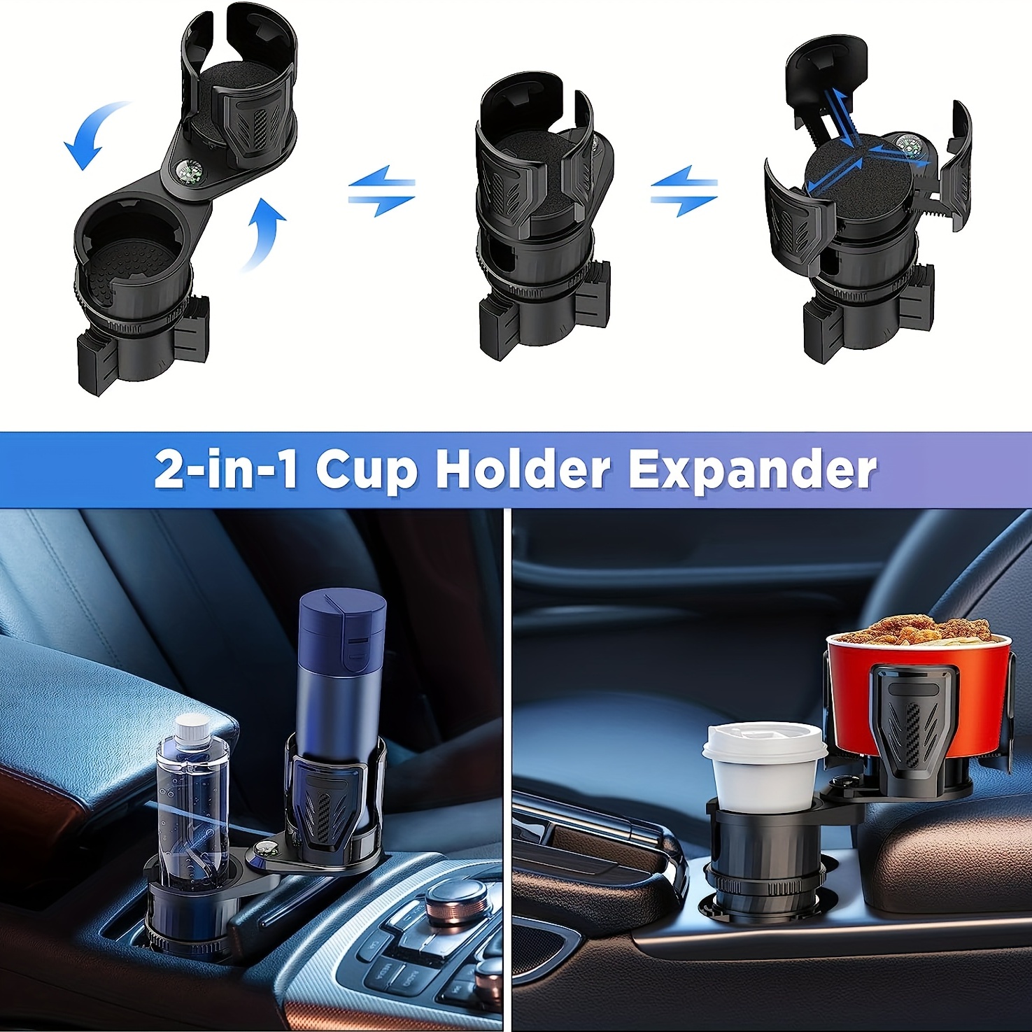 Dww-2 In 1 Cup Holder Extension Adapter, Vehicle Mounted Multifunctional Water  Cup Holder, Cup Drink Placement (1 Piece, Black Witch Silver Edge)