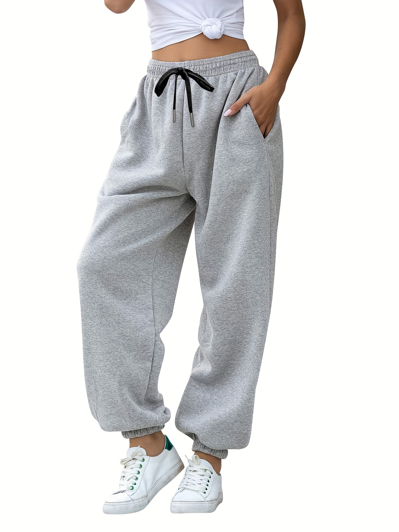 Solid Drawstring Jogger Sweatpants, Casual Slant Pocket Pants, Women's  Clothing