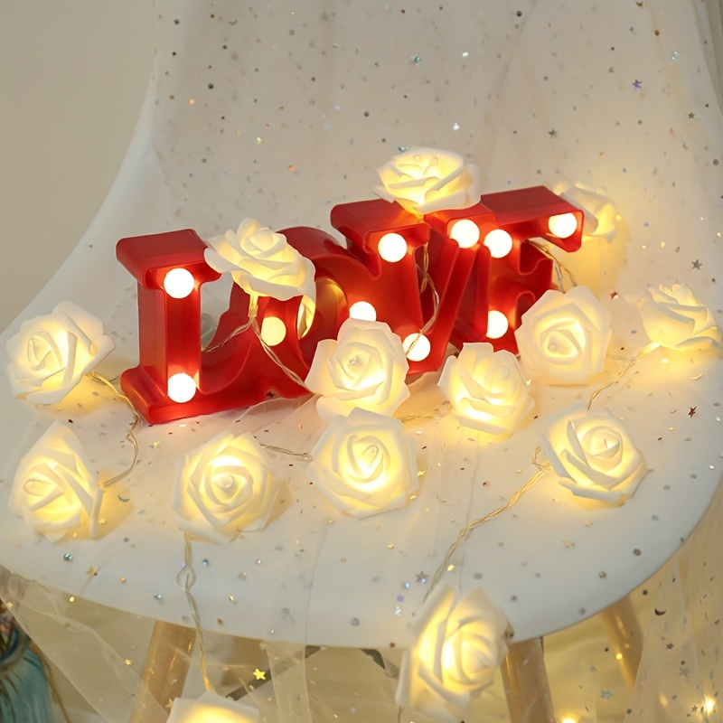 Guirlande lumineuse romantique avec 30 roses rouges de 3 m, décoration  d'intérieur avec minuterie, jolie décoration d'intérieur à piles,  décoration