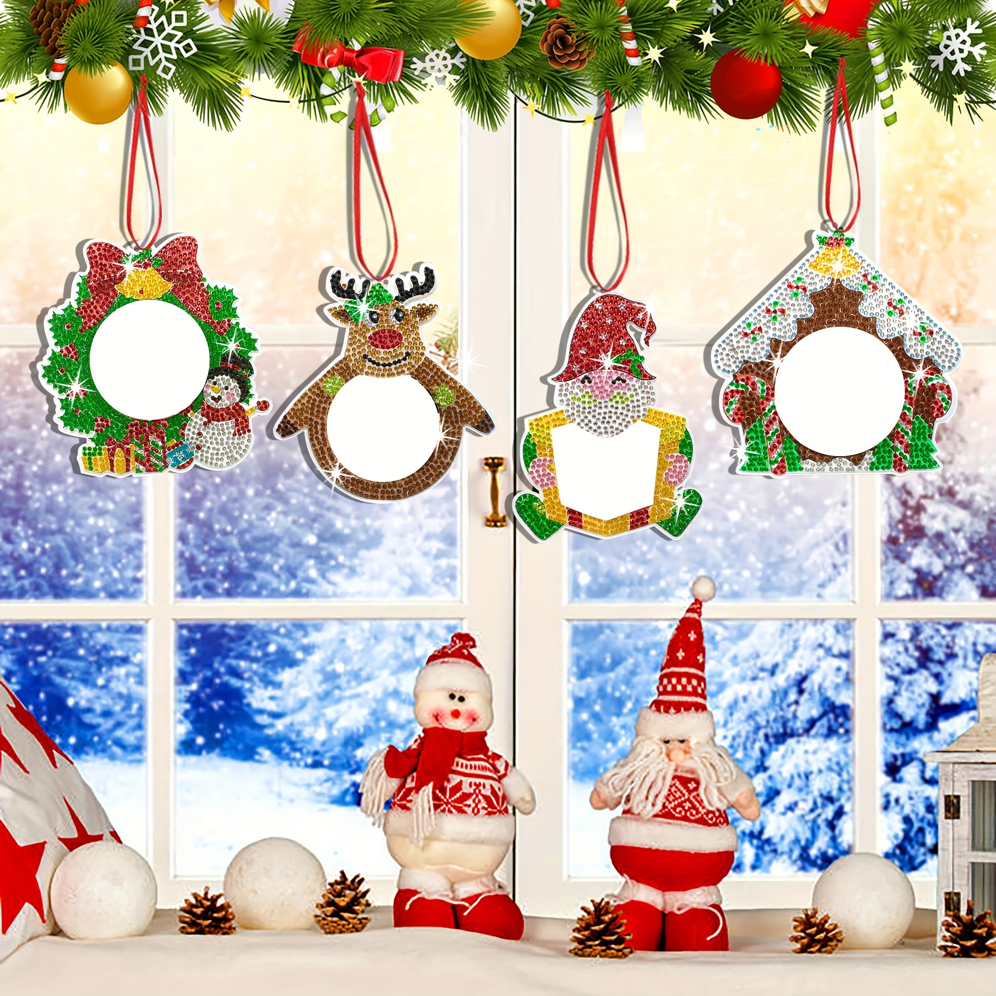 Farfi 1 Set of DIY Diamond Painting Christmas Pendant Christmas Tree  Hanging Pendant Cute Diamond Painting Pendant Decorative for Christmas  (Type K,One Size) 