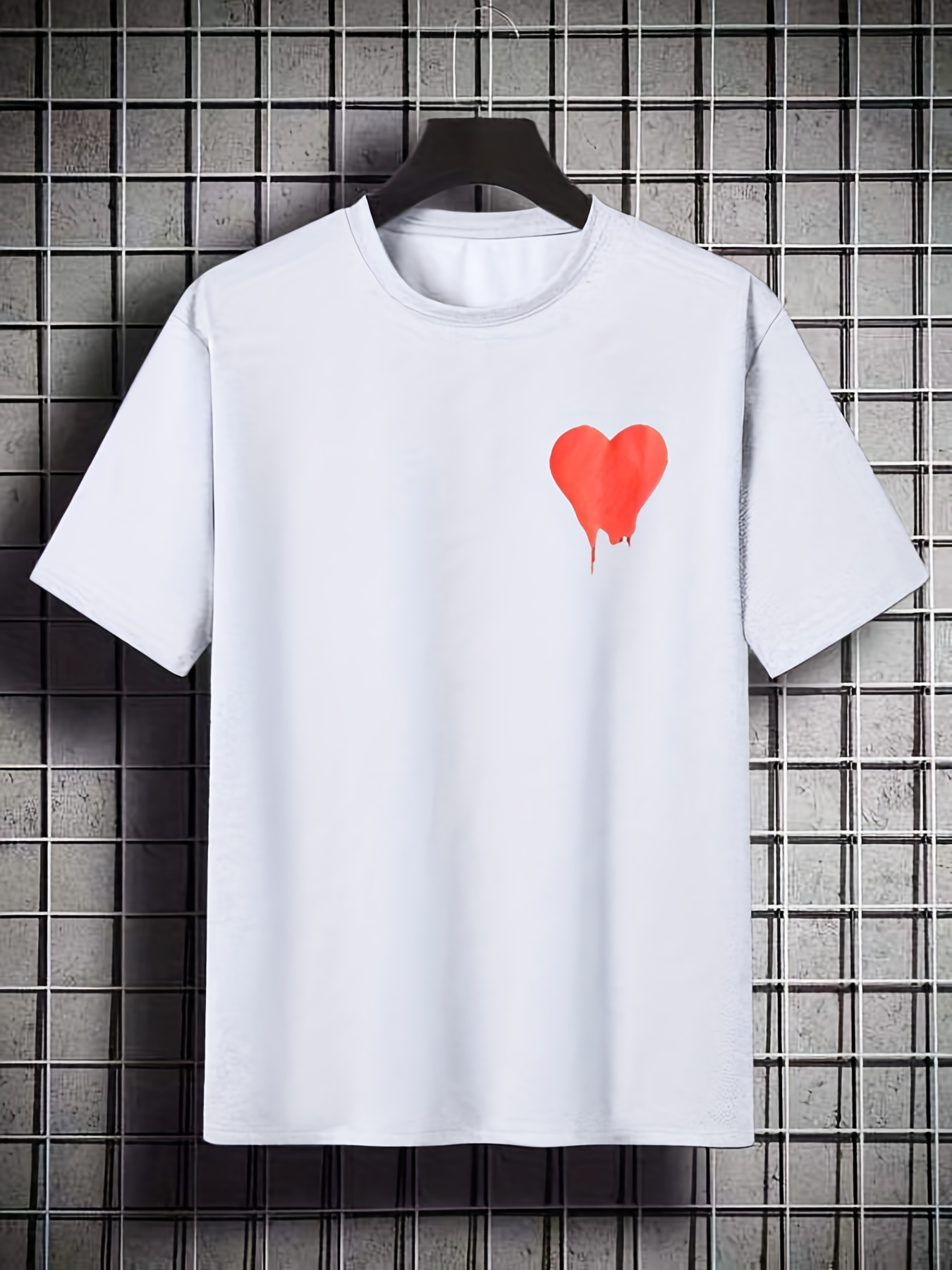Plus Size Men's Red Heart Print T shirt Summer Oversized - Temu