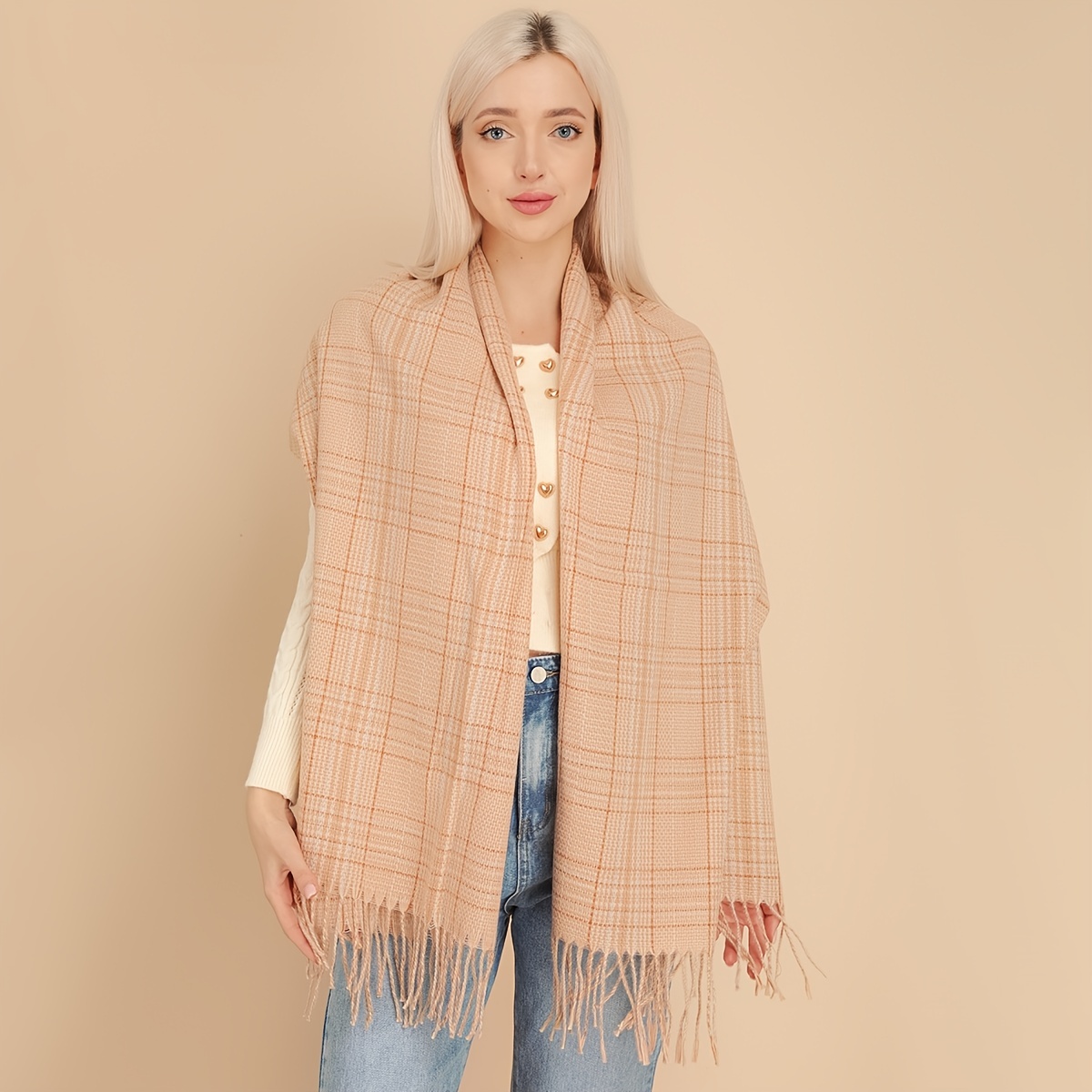 Women's Long Plaid Scarf Blanket Chunky Oversized Winter Fall Warm ...