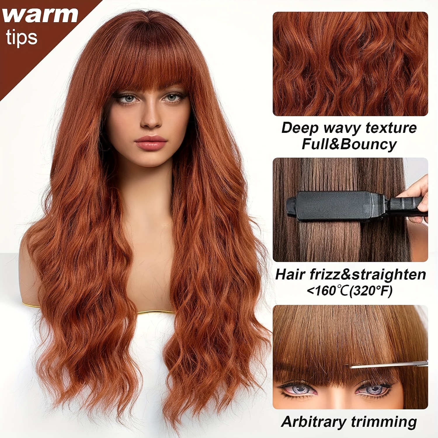 Orange Wigs Bangs Ginger Long Wavy Wig Women Long Curly Temu