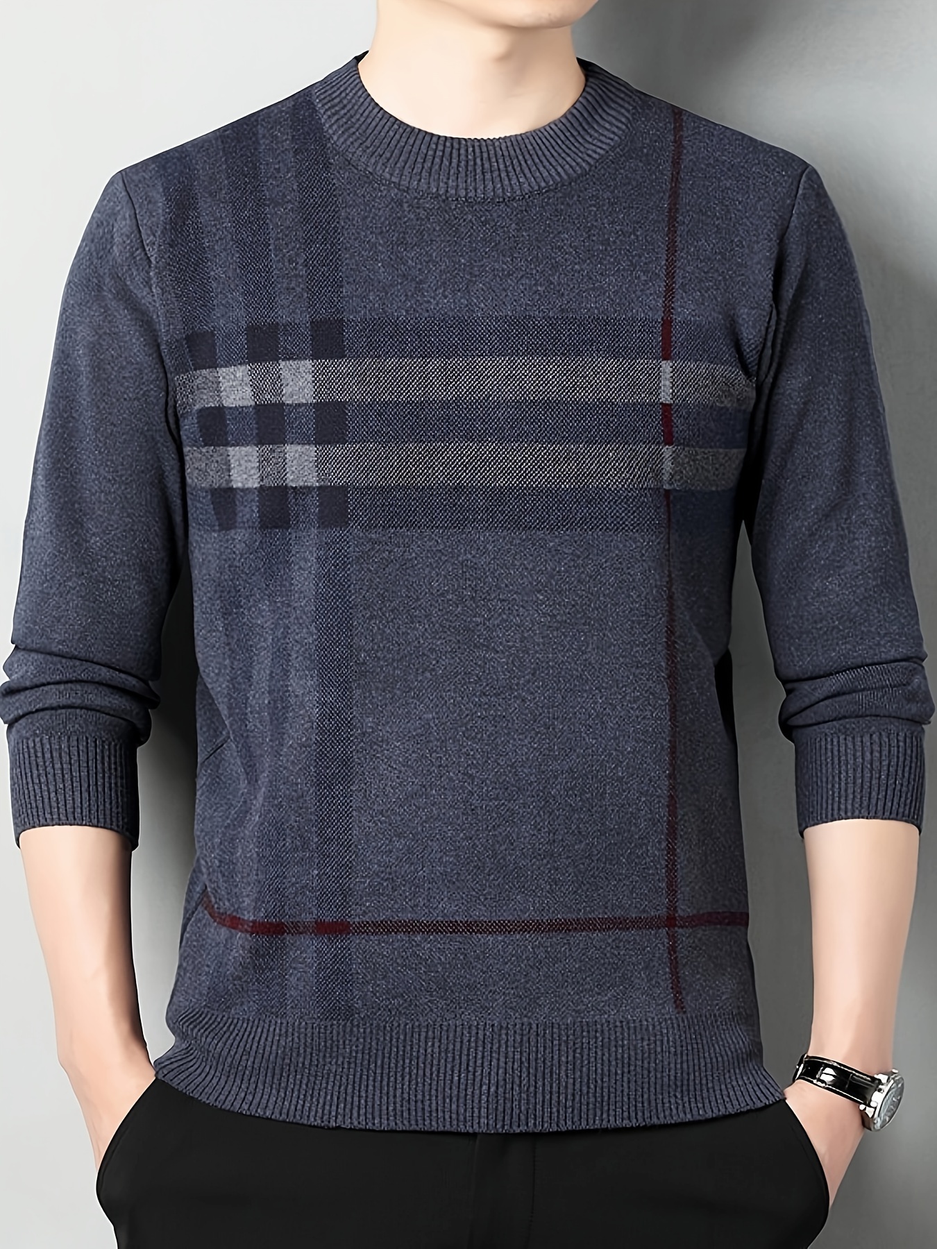 Men's Stylish Loose Knitted Sweater, Casual Slightly Stretch