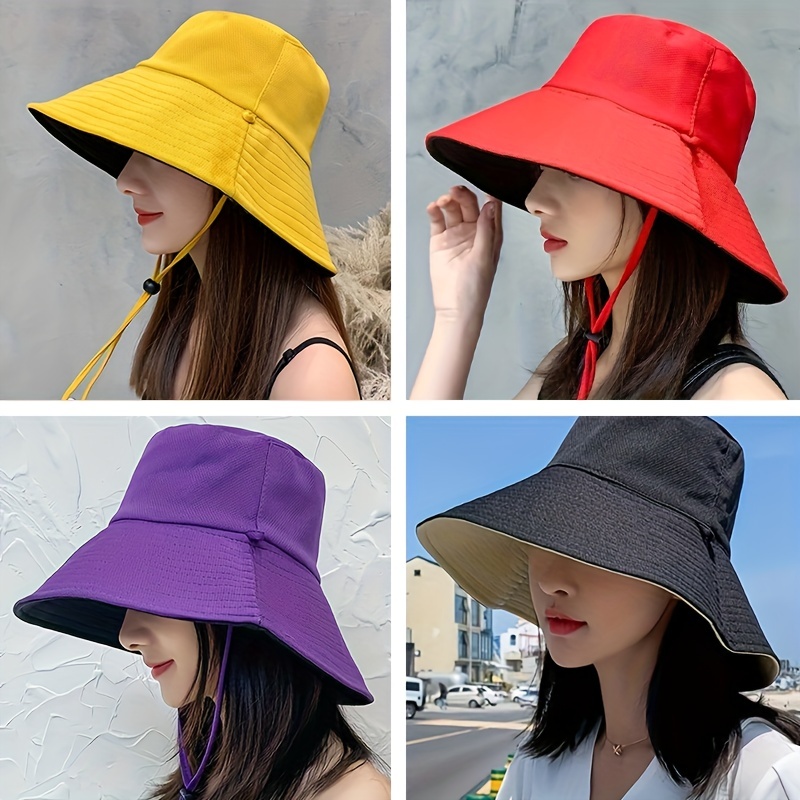 Fashionable Sun Protection Bucket Hat Wide Brim Double sided - Temu