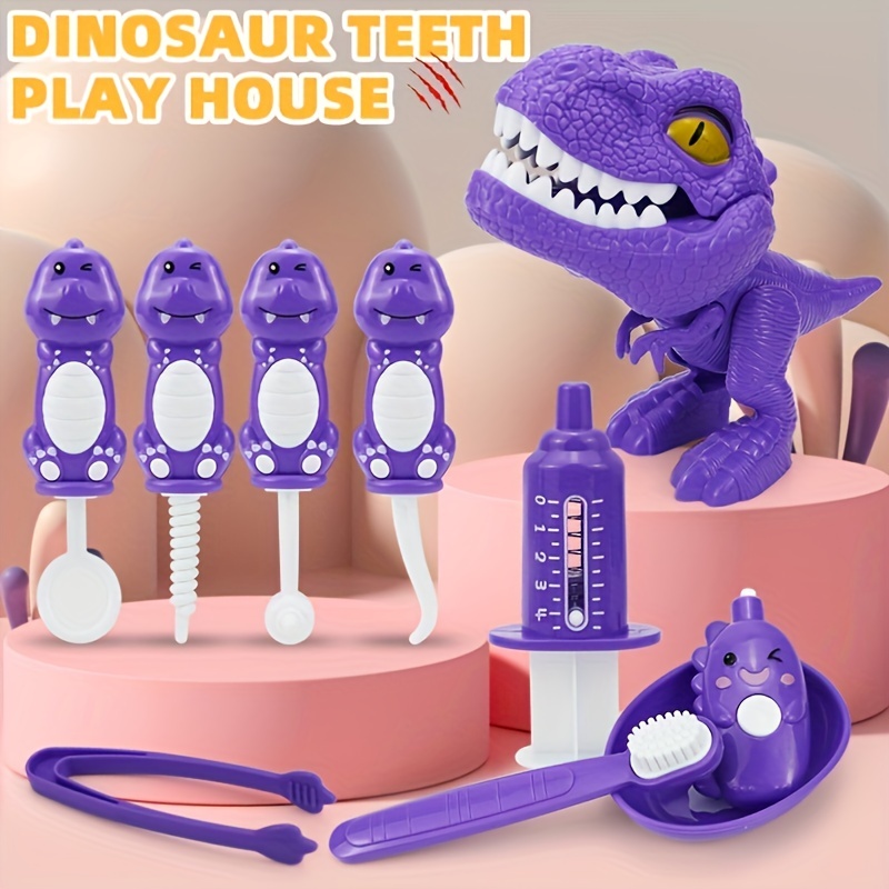 10pcs Dinosaur Brushing Teeth Toys Role Play Set