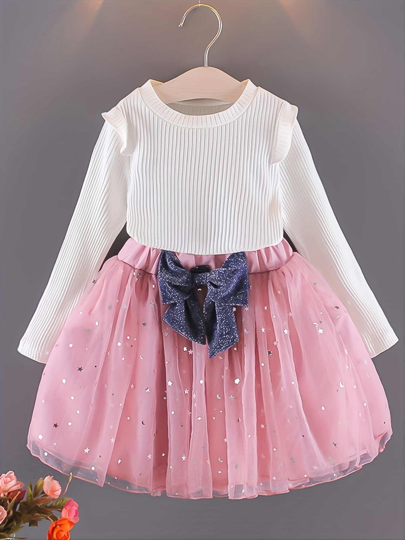 女の赤ちゃん甘いリブ T シャツ トップスリボンチュチュスカート、幼児パーティープリンセスチュールスカート衣装